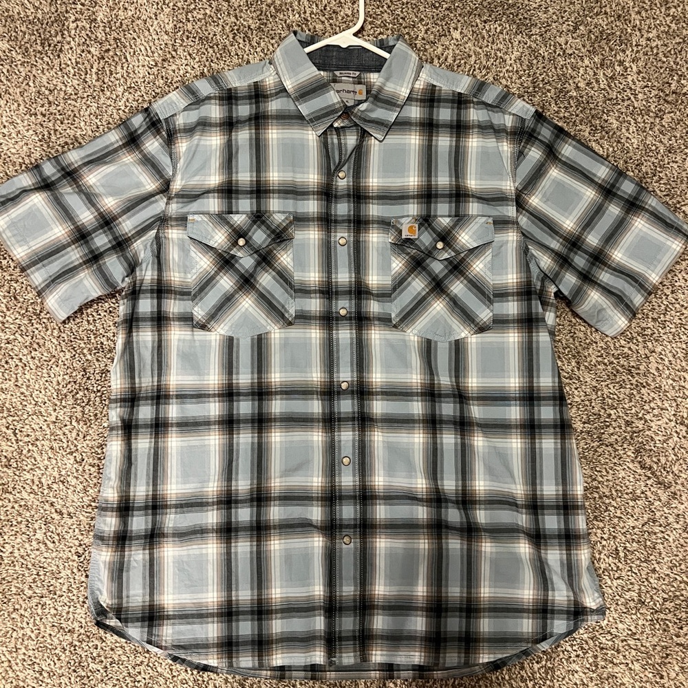 Carhartt Men's Blue Plaid Casual Button Down Shirt blue XL relaxed fit